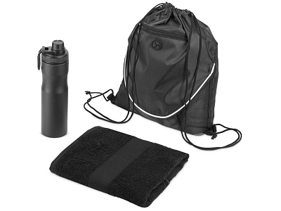 Спортивный набор со стальной бутылкой и полотенцем Advanced (Чёрный)