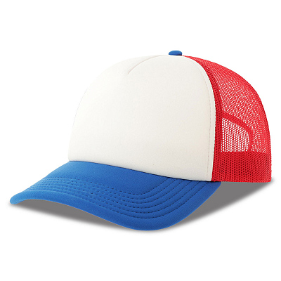 Бейсболка RAPPER-S, 5 клиньев, пластиковая застёжка (Белый, красный, синий)