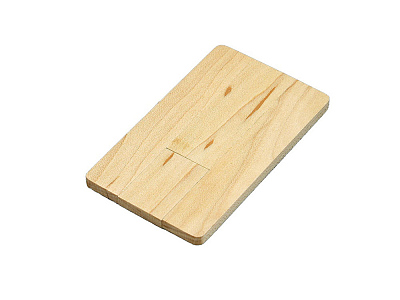 USB 2.0- флешка на 8 Гб в виде деревянной карточки с выдвижным механизмом (Натуральный)