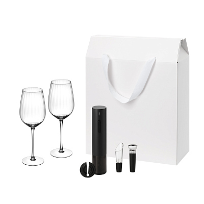 Подарочный набор Blanche, Sacramento (2 бокала + набор для вина) (Прозрачный, черный)