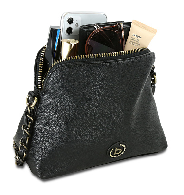 Сумка наплечная женская BUGATTI Passione, чёрная, полиуретан, 23х8х17,5 см