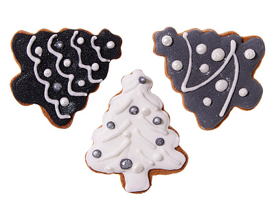 Набор новогодних имбирных печений в форме елочки (Черный/белый)