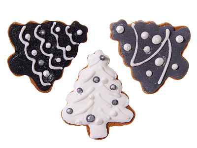 Набор новогодних имбирных печений в форме елочки (Черный/белый)