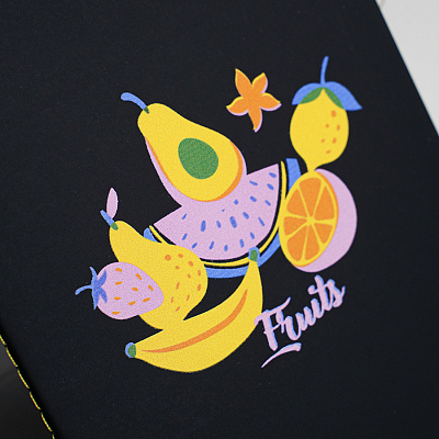 Тетрадь SLIMMY, 140 х 210 мм,  черный с голубым, бежевый блок, в клетку