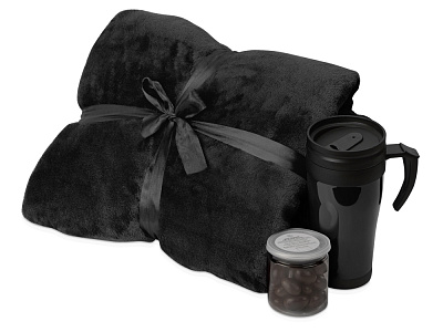 Подарочный набор Tasty hygge с пледом, термокружкой и миндалем в шоколадной глазури (Чёрный)