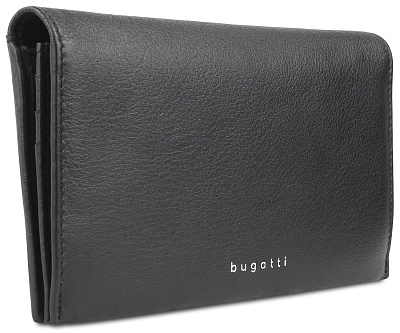 Кошелёк женский BUGATTI Lady Top, чёрный, натуральная воловья кожа, 19,5х2х10 см (Черный)