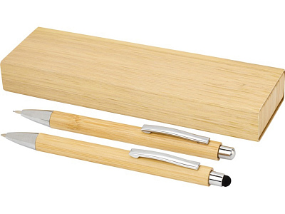 Подарочный набор Oblys с шариковой ручкой и механическим карандашом из бамбука (Натуральный)