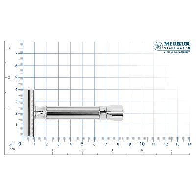 Станок Т-образный для бритья MERKUR 500 PROGRESS, глянцевое хромированное покрытие, прямой срез, закрытый гребень, лезвие в комплекте (1 шт)