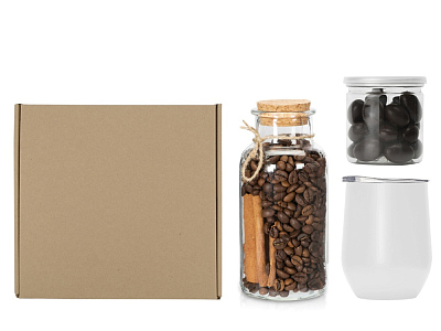 Подарочный набор с термокружкой, кофе и миндалем в шоколаде (Белый)