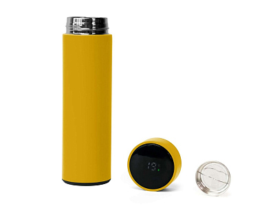 Термос FAMILY MARK LED, индикатор, soft touch (Желтый)