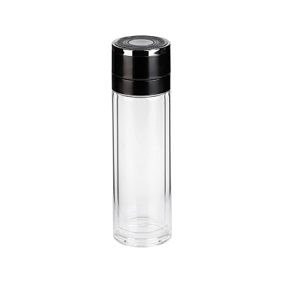 Заварочный термос "Press" 400 мл, серебристый, черный (Чёрный)