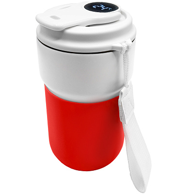 Термокружка вакуумная герметичная с дисплеем Clive To Go  (Белый/красный)