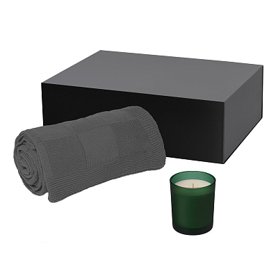 Подарочный набор Enigma, Cella, зеленый (свеча, плед) (Зеленый, серый, черный)