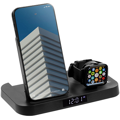 Зарядная станция с часами Clock Nest, черная (Чёрный)