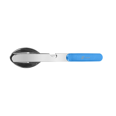 Набор столовых приборов для кемпинга, 160 мм, 4 функции, нержавеющая сталь, алюминий (синий) (Серебристый,синий)