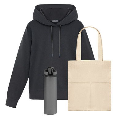 Набор с одеждой ALEX (худи, бутылка, шоппер), серый, XL (Черный, серый)
