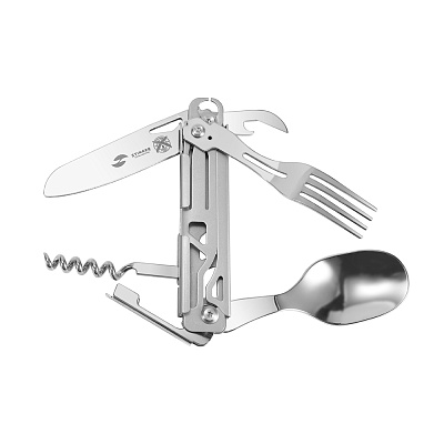 Нож перочинный Stinger, 110 мм, 6 функций, материал рукояти нержавеющая сталь (серебристый) (Серебристый)