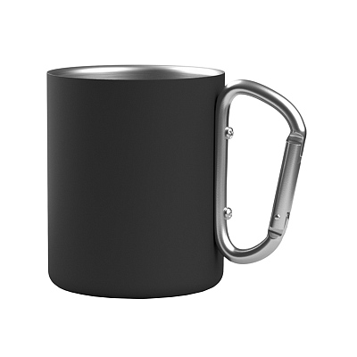 Кружка с карабином "Юта" 300 мл, покрытие soft touch, черный (Чёрный)