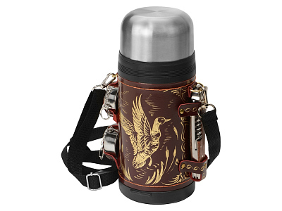 Термос в кожаном чехле (Бордовый)