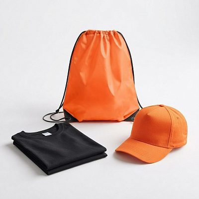Набор  MERCHPACK: футболка M/ L и бейсболка в рюкзаке (Оранжевый, черный)