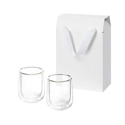 Подарочный набор 2 стеклянных стакана Lungo в коробке-пакете (Прозрачный, белый)