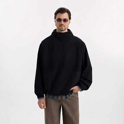 Ветровка (анорак) оверсайз унисекс RISSMAN, черная (Чёрный)