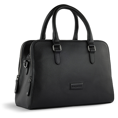 Сумка женская BUGATTI Elsa, чёрная, воловья кожа/полиэстер, 32х13х22 см (Черный)