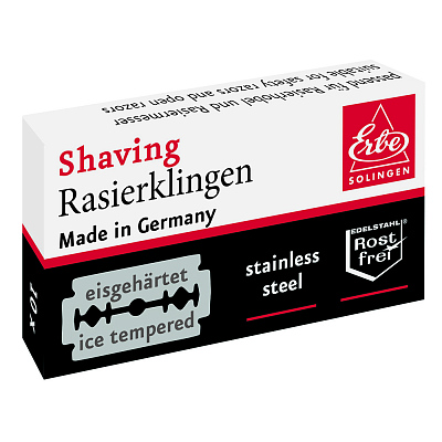 Лезвия для бритья ERBE «Tradition», нержавеющая сталь, (10 шт) в блистере (Серебристый)