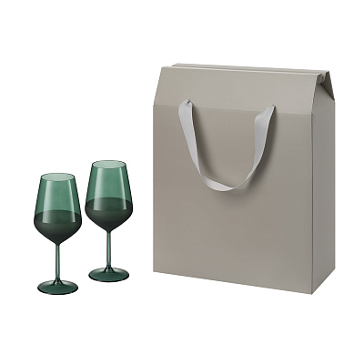 Подарочный набор 2 бокала для вина Emerald в большом подарочном пакете (Зеленый, серый)