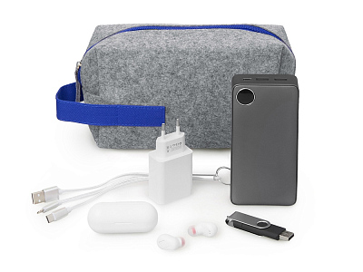 Органайзер для электроники и проводов Felt из RPET-фетра с ручкой (Серый, синий)