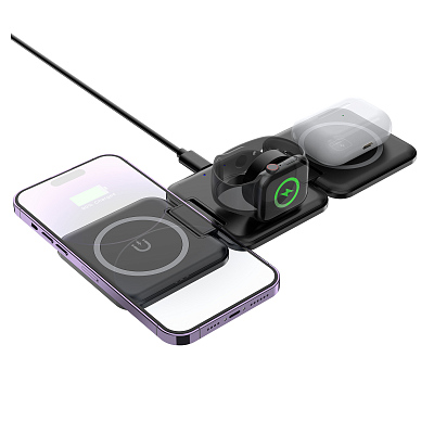 Складная беспроводная (15W) зарядная станция "Flip" с MagSafe, черный (Чёрный)
