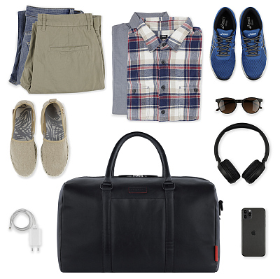 Сумка дорожная BUGATTI Clark, чёрная, воловья кожа/полиэстер, 45х20х27,5 см, 24 л