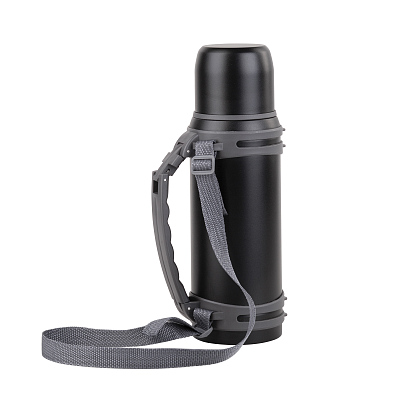 Термос "Сахалин" 1200 мл, покрытие пудра, черный (Чёрный)