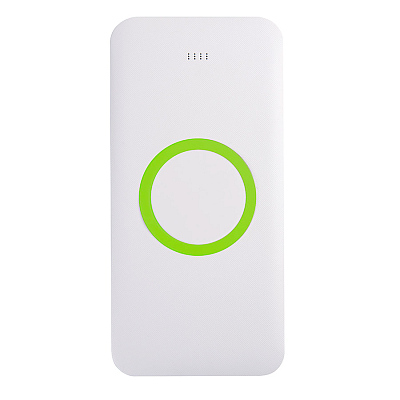 Универсальный аккумулятор с функцией беспроводной зарядки SATURN,белый со светло-зеленым,15х (Белый, зеленое яблоко)