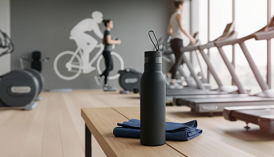 Бутылка для воды "Фитнес" 700 мл, покрытие soft touch, черный