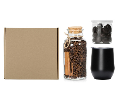 Подарочный набор с термокружкой, кофе и миндалем в шоколаде (Чёрный)