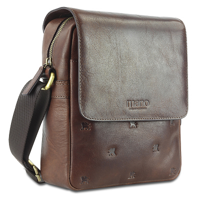 Сумка через плечо Mano "Don Leon", натуральная кожа в коричневом цвете, 20 х 25 х 8 см