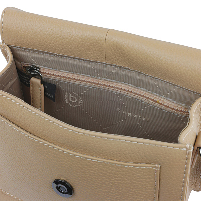 Сумка через плечо женская BUGATTI Elsa, песочного цвета, воловья кожа/полиэстер, 18,5х8,5х14,5 см
