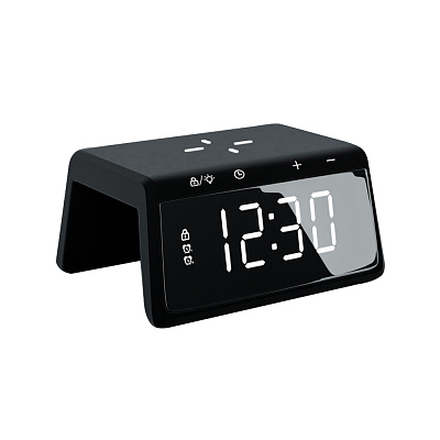 Часы настольные Bridge с функцией беспроводной зарядки, черный (Чёрный)