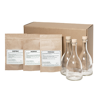 Набор  "Сам себе сомелье" для приготовления  авторских напитков Кедровая, Малиновая, Клюквенная настойки (Бежевый, настойки)