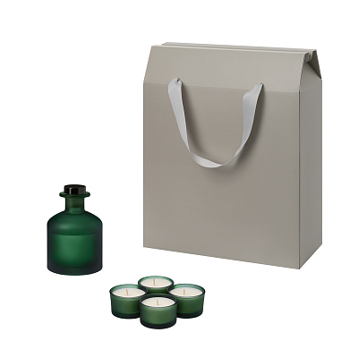 Подарочный набор Sento, Mizu, зеленый (свечи, диффузор) (Зеленый, серый)