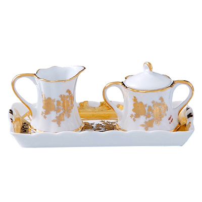Набор &amp;quot;Мелисса&amp;quot; (молочник и сахарница на блюдце), 17 * 8,5 *7 см 167379 (Бело-золотой)
