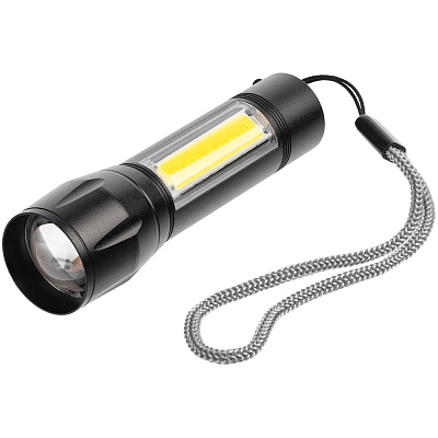 Фонарик аккумуляторный с фокусировкой луча Kirk, черный (Чёрный)