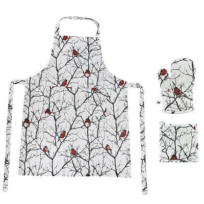 Подарочный набор для кухни "Снегири",хлопок 100%, передник и прихватки (Белый, красный) Подарочный набор для кухни "Снегири",хлопок 100%, передник и прихватки (Белый, красный)