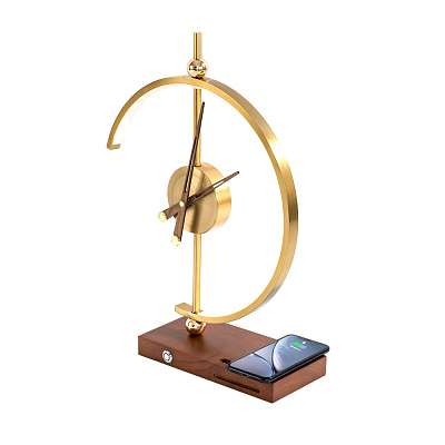 Светодиодный светильник с беспроводной зарядкой и часами Nikka (Коричневый) Светодиодный светильник с беспроводной зарядкой и часами Nikka (Коричневый)