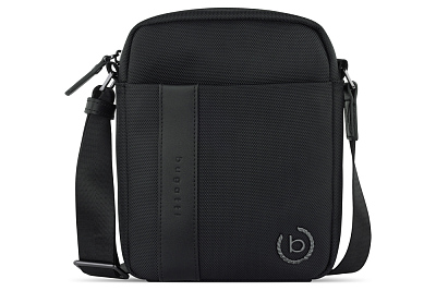 Сумка наплечная мужская BUGATTI Nero, чёрная, нейлон 1680D/кожа, 17х5х21 см