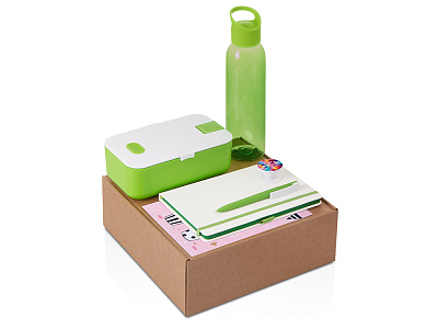 Набор Bitetime с бутылкой для воды, блокнотом, ручкой и ланчбоксом (Зеленое яблоко)