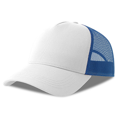 Бейсболка RAPPER COTTON-S, 5 клиньев, пластиковая застёжка (Белый, ярко-синий)