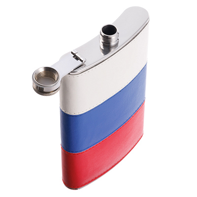 Фляга S.Quire 0,27 л, сталь+искусственная кожа, бело-сине-красная