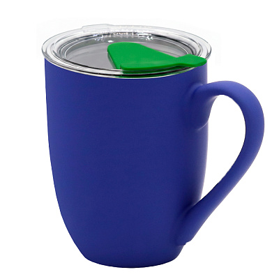 Кружка с крышкой Velvet Duo, софт-тач, тёмно-синяя/зелёная (Темно-синий/ зеленый)
